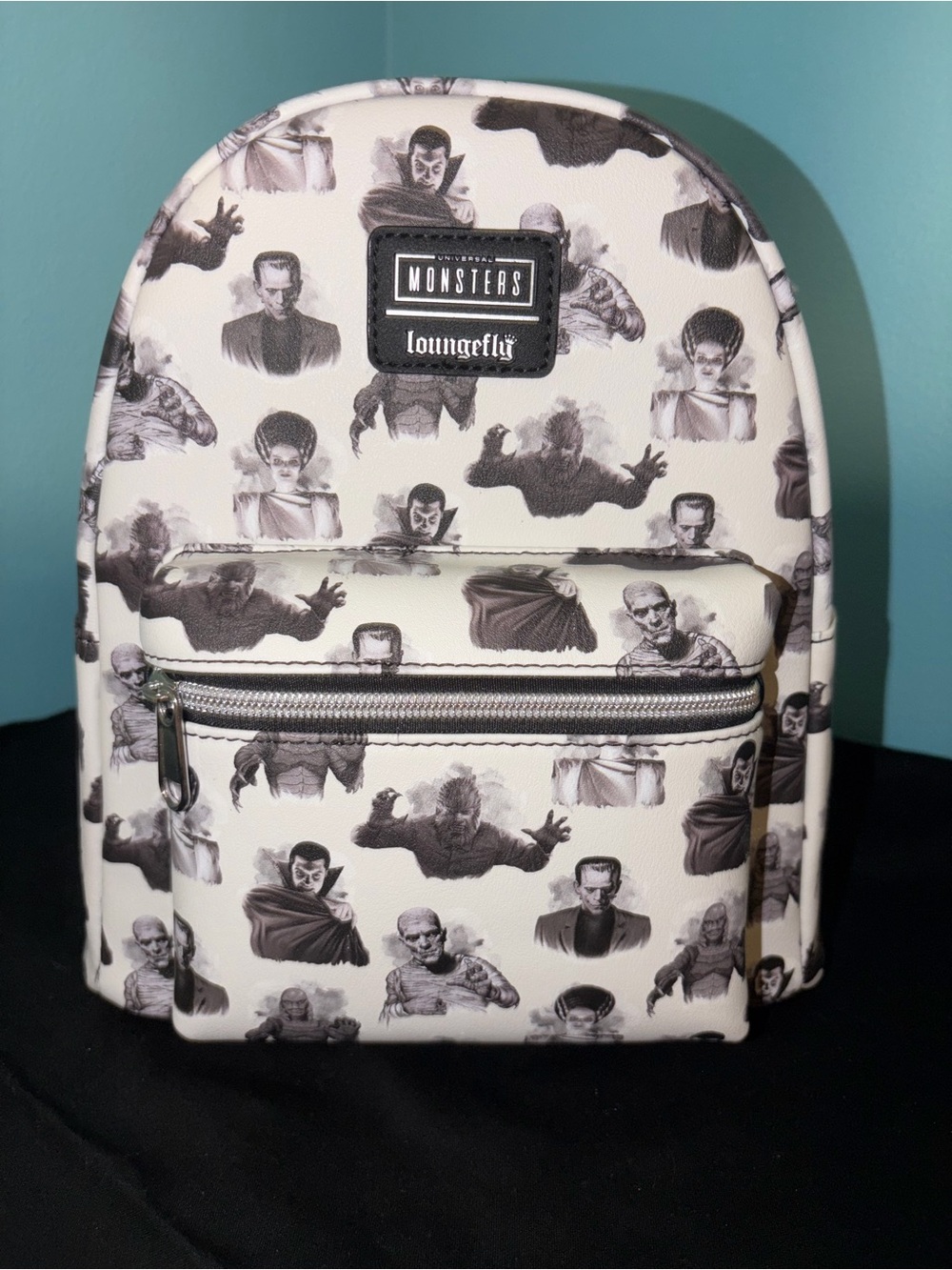 Loungefly Black & White Monsters Mini Backpack NWT